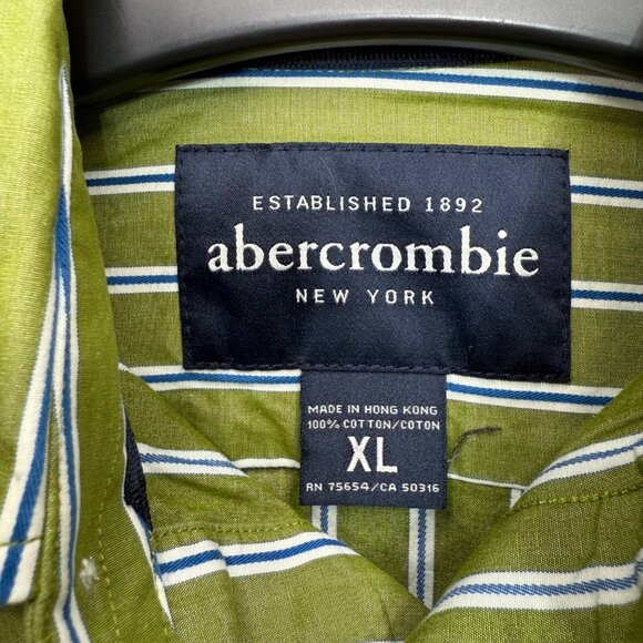 Abercrombie Mens Size XL Green & White Striped Long Sleeve Button-Down Shirt - Picture 3 of 9
